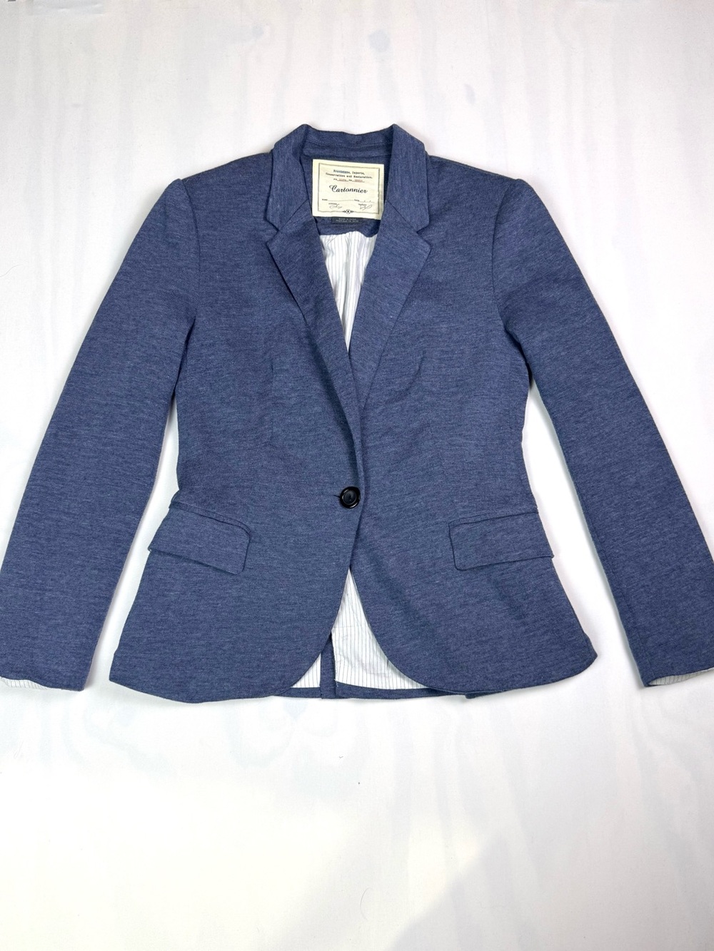 Anthropologie Cartonnier Blue Knit Blazer M Stretch Fitted Work Jacket